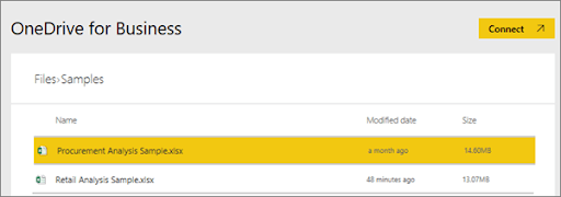 One Drive Integration Window - Power BI Sales Dashboard